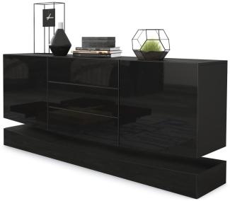 Vladon Sideboard City, Schwarz matt/Schwarz Hochglanz - Moderne Kommode für Ihr Wohnbereich (178 x 72 x 38 cm)