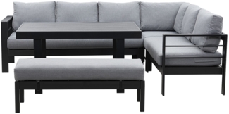 MeXo Gartenlounge-Set Aluminium Gartenmöbel Set für 6-8 Personen, (L-Form Ecklounge mit Esstisch 130 x 80 x 67,5 cm, 5-tlg, 3 Ecksofas, 1 Bank & 12 cm dicken Kissen für hohen Komfort), wetterfeste Terrassenmöbel Set, flexibel kombinierbar