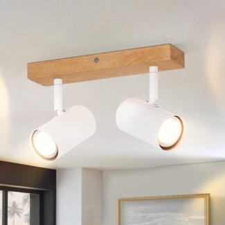 ZMH Deckenstrahler 2 Flammig Holz Deckenleuchte - Deckenlampe GU10 Weiß Flurlampe Modern indoor Deckenspots Schwenkbar 350° Spotslight für Wohnzimmer Schlafzimmer Küchen Korridor Esszimmer