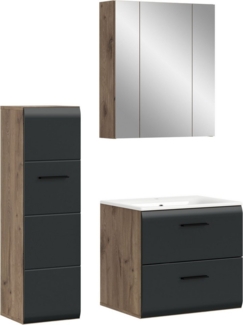 INOSIGN Badezimmer-Set, (Set, 4-St), Florenz, Badkombination 4-tlg. Nox Oak NB, inkl. Waschbecken