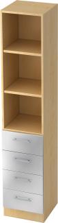 bümö office Aktenschrank Regal mit Schubladen, Büroschrank schmal aus FSC-Holz, 40cm breit in Ahorn/Silber - Aktenregal & Schubladenschrank mit Relinggriffen, Büro Möbel Schrank System, 7600-3-S-RE