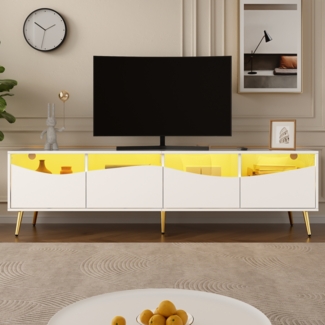 TV-Schrank 180 x 40 x 50 cm mit LED-Beleuchtung in Weiß und goldenen Füßen – modernes Design