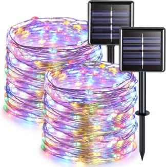 Athlix LED-Lichterkette Solar LED-Lichterkette 2x Solar Lichterkette Außen 12m 100 LED, 12m 100 LED Outdoor Solarlichterkette, Wasserdicht und 8 Modi