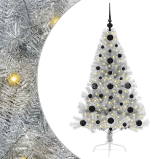vidaXL Künstlicher vorbeleuchteter Weihnachtsbaum Silber 120 cm 3397181