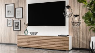 AX LIVING ZIVOLLI TV-Board 160 cm Weiß mit Wotan Lamellenfront