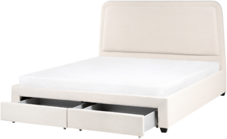 Bett mit Schubladen Bouclé SARDENT 180 x 200 cm Cremeweiß