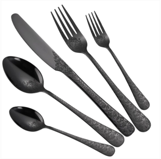 KingLux Besteck-Set 30teilig Schwarz Besteck Set mit Messer Gabel Löffel Spülmaschinenfest (30-tlg), 6 Personen, Edelstahl