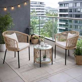 Balkonset Gartenset Bistro Set Gartenmöbel Set Outdoor Rope Sitzgruppe Beige