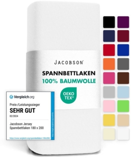 Jacobson Spannbettlaken aus 100% Baumwolle, Jersey Bettlaken 160 g/m², Spannbetttuch mit Gummizug, OEKO-TEX®, pflegeleicht, viele Farben