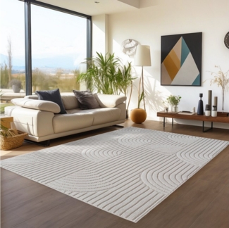 Teppium Teppich Skandinavischer Boho-Teppich mit Schlingenmuster, Rechteckig, Höhe: 20 mm, Kurzflor Schlingen Teppich Creme Boucle-Loop Wohnzimmer Teppich