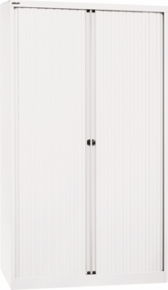 BISLEY Rollladenschrank abschließbar in verkehrsweiß Schrank aus Metall Rolladen aus Kunststoff inkl. 4 Einlegeböden, ET412194S-PWW696