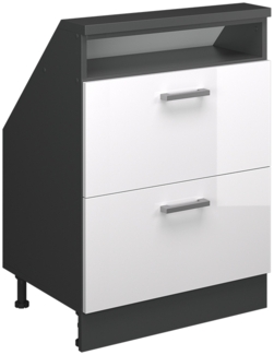 Küchenschrank für Dachschrägen R-Line Weiß Hochglanz 60 cm mit 2 Schubladen Vicco