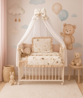 Babybett 3in1 Musselin Safari – Beistellbett & Stubenwagen ab Geburt