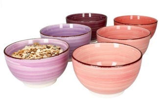 6er Set Lila Bowl-Schalen 600ml Müsli Salat Dessert Schüssel Steingut