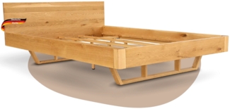 DELUKE® Massivholzbett 200x200cm KEILO - Eichenholz | Bettrahmen mit Bettkopf, Holzbett naturgeölt, Holzkufen | Bettgestell Doppelbett Futonbett