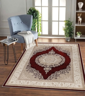 Jungengel Teppich Orient Persisch Design Wohnzimmer Rot Beige Waschbar Teppichläufer