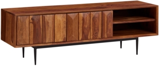 Lowboard Sheesham Massivholz 123 x 42 x 35 cm TV-Kommode mit zwei Türen, Design TV-Schrank Hoch, Fernsehtisch Fernsehschrank Modern, Fernsehkommode Wohnzimmer