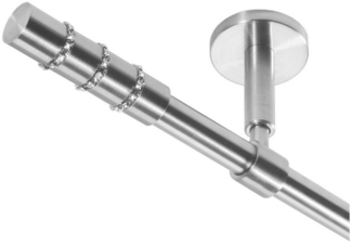 BASIT Gardinenstange Rohr Edelstahl 16 mm mit Deckenträgern 120 cm E25, Ø 16 mm, 1-läufig, verschraubt, Edelstahl, D11 120 cm E25 Kristall