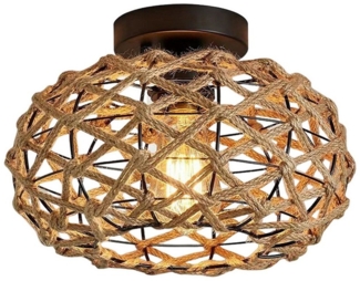 TWSOUL Deckenleuchte Vintage Rattan Lampe Boho Lampenschirm Hängelampe Rustikal, E27 Korb Lampe Schlafzimmer Küche ohne Leuchtmittel