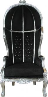 Casa Padrino Barock Thron Sessel Victory Schwarz / Silber mit Bling Bling Glitzersteinen - Balloon Chair - Thron Stuhl Tron