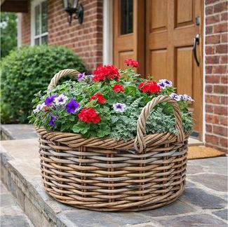 Kobolo Pflanzkübel Übertopf Pflanzkorb Pflanzschale rund aus Rattan mit Folie (Vorteils-Set 1 Stück, 1 St, 1 Stück), Blumenkorb Flechtkorb Holzkorb Durchmesser 40 cm