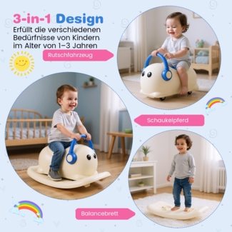 3-in-1 Schaukelpferd für Kleinkinder im Alter von 1-3 Jahren Rutschauto-Spielzeug mit verstecktem Stauraum Weiß
