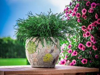 PROREGAL® Blumentopf Blütentopf mit Mosaik, Grau, Keramik, 22 x 22 x 19 cm