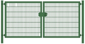 Elektrisches Einfahrtstor Premium Plus 8/6/8 (2-flügelig) symmetrisch Moosgrün Doppelstabmatte Breite 300 cm x Höhe 160 cm