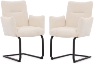 S-Style Möbel Polsterstuhl 2er Set Hera aus weißem Bouclé mit Freischwinger-Gestell aus Metall