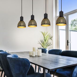 Hängelampe, Metall schwarz gold, Holzoptik, H 120 cm