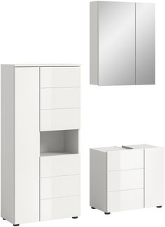 Badezimmer-Set >Vira< (3-teilig) in weiß / weiß hochglanz - 135x190x34cm (BxHxT)