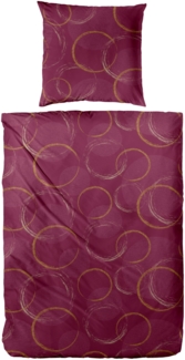 Primera Mako-Satin Bettwäsche 135x200 Kreise Ringe dunkelrot gold 243239-022