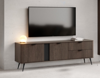 Compleo TV-Schrank mit 2 Schubladen, TV Lowboard eiche dunin, MetallFuße, Japandi SHELLY