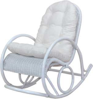 Schaukelstuhl aus Rattan handgefertigt, weiß inkl. Kissen creme