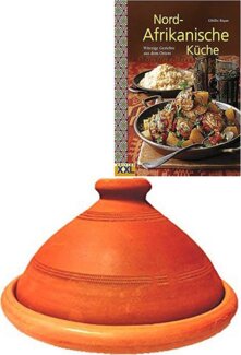 Marrakesch Orient & Mediterran Interior Dampfgartopf 2er Set ORIGINAL Tajine Tuareg Ø 26 cm + Nord-Afrikanische Küche Buch, Lehm, Handarbeit