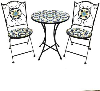 3 tlg. Mosaik Eisen Set Gartenset Bistro Set Sitzgruppe Gartenmöbel klappbar