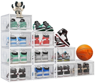 POPOLIC Schuhkiste Schuhbox Schuh-Organizer, Stapelbare Schuhaufbewahrungsbox (Organizer für Sneaker, Stiefel & Schuhe, 10 St, Platzsparendes Schuhregal), Transparente stapelbare Kunststoffbox