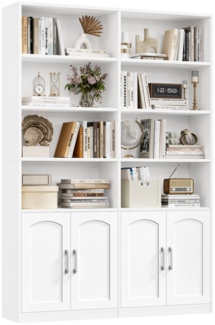 Homfa Bücherregal Standregal Büroregal Bücherschrank, mit 8 offenen Fächern und 4 Türen, Holz, 115 x 27 x 185,5 cm
