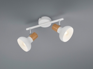 LED Deckenstrahler aus Metall in Weiß & Holzoptik, Breite 30cm