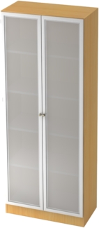 bümö office Aktenschrank mit Milchglastüren, Büroschrank groß aus FSC-Holz, 80cm breit in Buche/Silber - Schrank, Büroschrank, Büro Möbel Schrank System, 6100G-6-S-SG