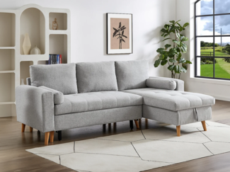 Vente-unique - Ecksofa mit Schlaffunktion & Bettkasten – Stoff – Hellgrau – KORI
