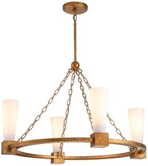Elstead Lighting Kristy Kronleuchter 4-flammig Antik Gold Opalglas