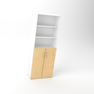 Rheinland Möbel Flügeltürenschrank Cabino 80×42×216 cm – abschließbarer Aktenschrank 3OH mit Regalaufsatz 3OH in Weiß/Ahorn mit 110° Drehtüren & Metallgriff