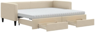 vidaXL Tagesbett Ausziehbar mit Schubladen Creme 90x200 cm Stoff 3196636