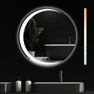 ZMH Runder Badezimmerspiegel mit Beleuchtung – 70 cm runder Wandspiegel LED IP44 runder Badezimmerspiegel mit Touch-Schalter und Antibeschlagfunktion