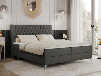 Boxspringbett mit 2 Bettkästen Matratze und Topper - MILEN - 160x200cm - Dunkelgrau Kunstleder - H3