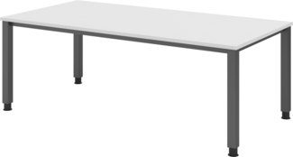 bümö manuell höhenverstellbarer Schreibtisch 200x100 cm in weiß, Metall-Gestell: Graphit - PC Tisch höhenverstellbar & belastbar bis 140 kg, Büro- und Computertisch XXL, QS-2E-W-G