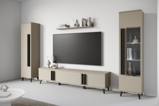 INOSIGN Wohnwand Helsinki, Modernes Set mit verglaster Vitrine, (Komplett-Set, 4-St), mit lamellengriffen, verstellbaren Einlegeböden und Kunststofffüßen