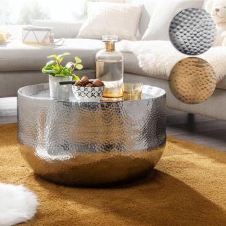 FineBuy Couchtisch Aluminium 60x60x35 cm Wohnzimmertisch Hammerschlag | Designer Sofatisch Rund Alu Orientalisch | Runder Kaffeetisch Metall Klein | Gold