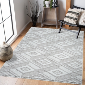 Teppich Wohnzimmer - 200x290cm - Beige - Boho-Style mit Fransen - Rauten Muster - Flachflor Wohnteppich Schlafzimmer Deko